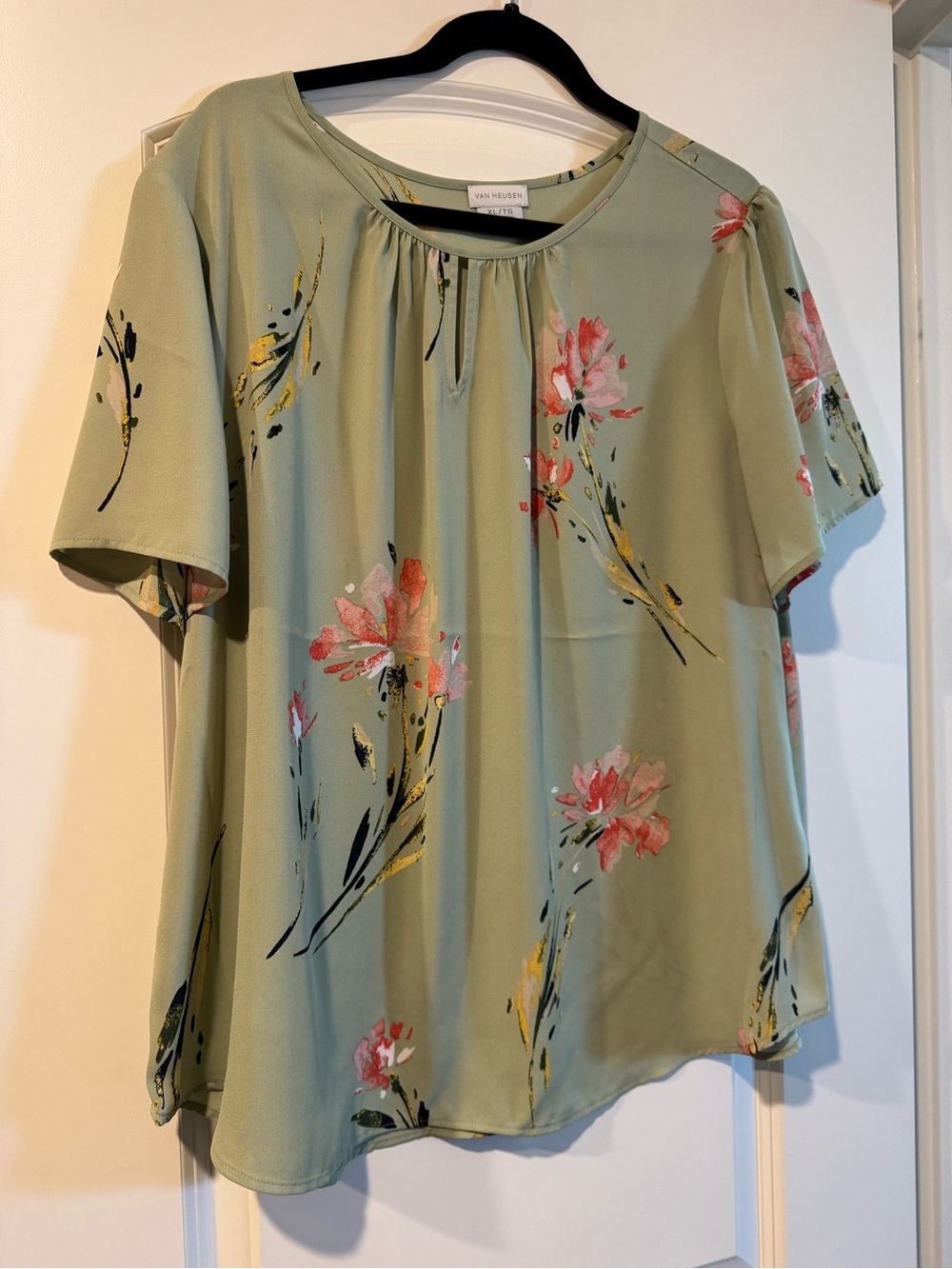 Van Heusen Sage Green Floral Short Sleeve Blouse